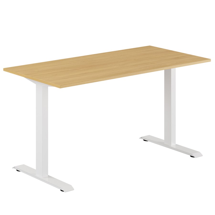 Fast skrivbord, vitt stativ, ek bordsskiva 120x70cm