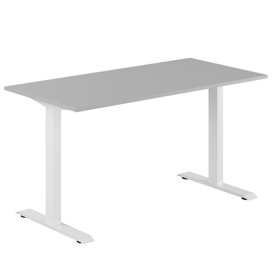 Fast skrivbord, vitt stativ, grå bordsskiva 180x70cm