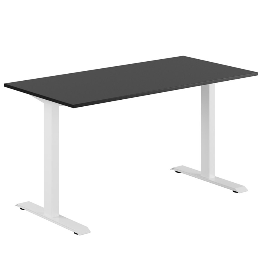 Fast skrivbord, vitt stativ, svart bordsskiva 140x60cm