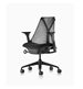 Herman Miller Sayl, kontorstol, svart stoff, justerbare armlener og korsryggstøtte, tilbakelent sete