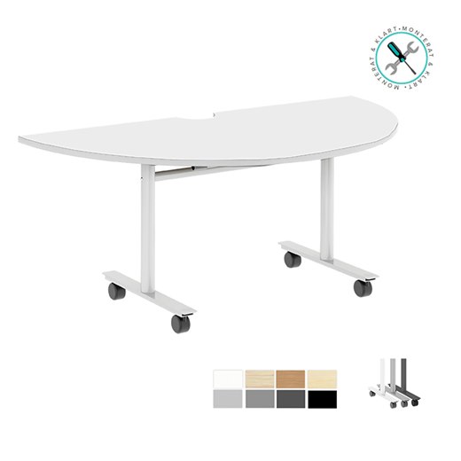 Fällbart bord, halvcirkelformat, höjd 74 cm, 180x90 cm, flera färger på stativet och bordsskivan