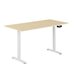 Hev og senkbart skrivebord, sveiv, hvit stativ, bordplate i bjørk, 8 størrelser