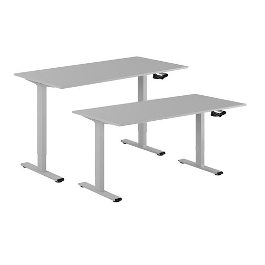 Höj- & sänkbart bord vev, grått stativ, grå bordsskiva, 8 storlekar