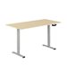Hev og senkbart skrivebord, sveiv, grå stativ, bordplate i bjørk, 8 størrelser