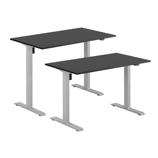 Höj- & sänkbart elskrivbord, grått stativ, svart bordsskiva, 10 storlekar