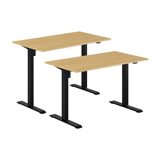 Høydejusterbart elektrisk skrivebord, svart stativ, bordplate i eik, 8 størrelser