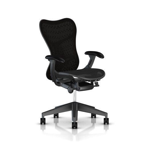 Herman Miller Mirra 2, klädd rygg: "Butterfly back", justerbart arm- & svankstöd, grafitsvart