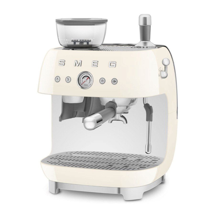 Manuell espressomaskin 50's Style, kaffekvarn, blank, creme