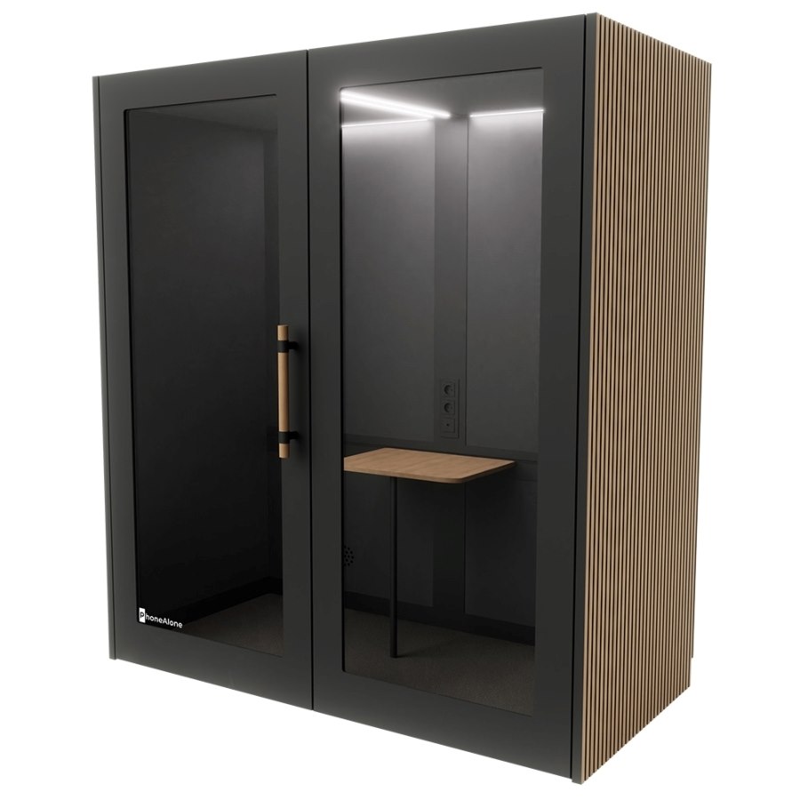 Dubbelbox, tyst rum, svart med akustisk eklamell