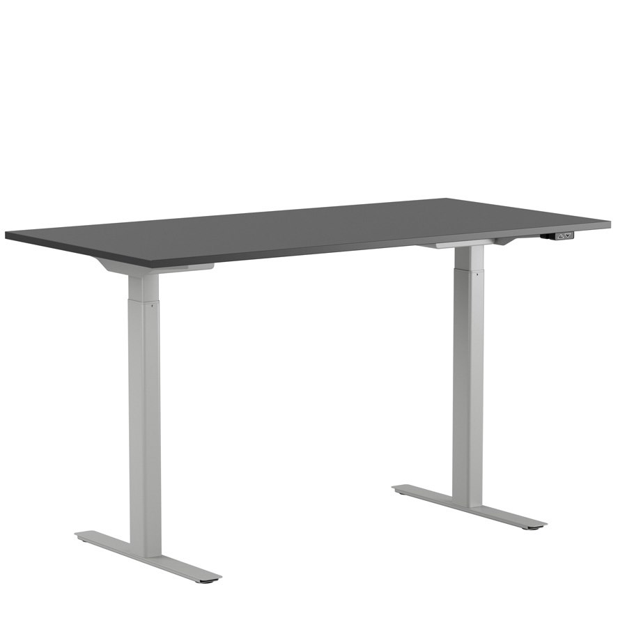 Höj och sänkbart skrivbord, 2-motorigt, grått stativ, svart bordsskiva 180x80cm