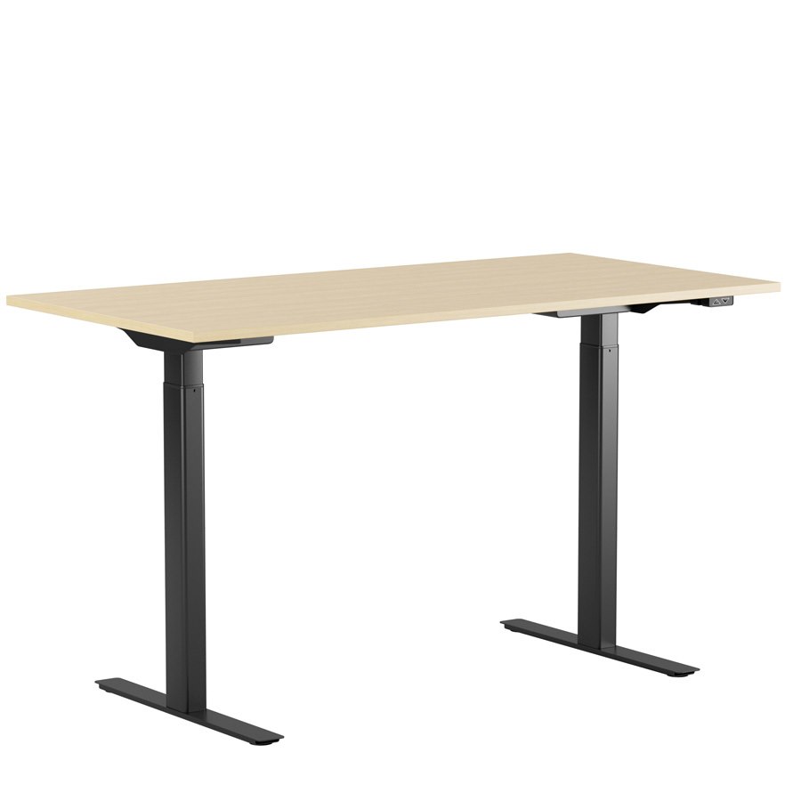 Höj och sänkbart skrivbord, 2-motorigt, svart stativ, björk bordsskiva 140x80cm