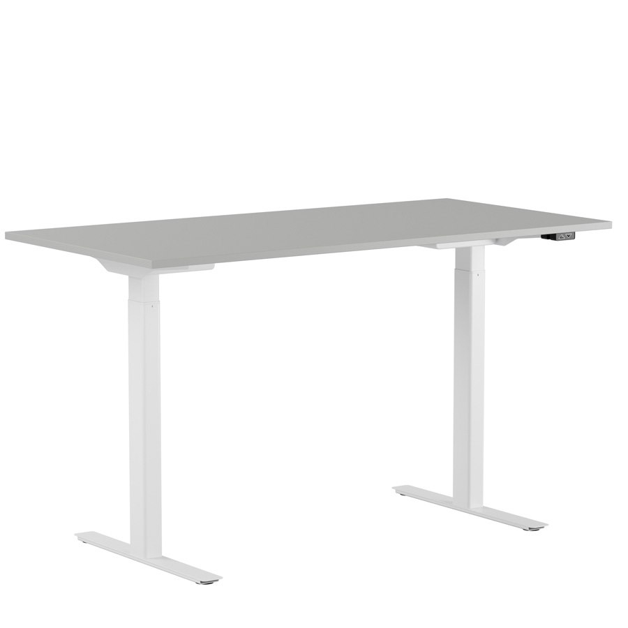 Höj och sänkbart skrivbord, 2-motorigt, vitt stativ, grå bordsskiva 160x80cm