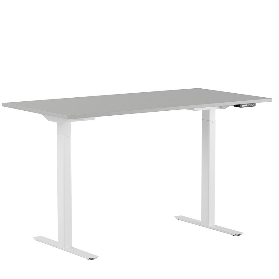 Höj och sänkbart skrivbord, digital display, vitt stativ, grå bordsskiva 120x60 cm
