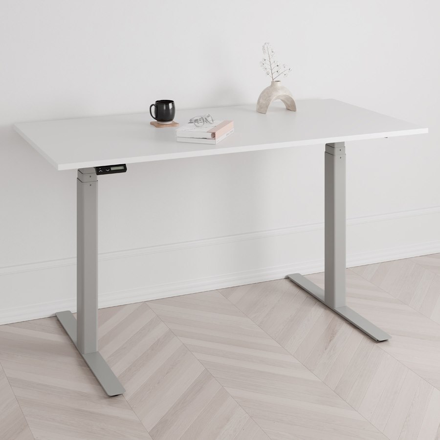 Höj och sänkbart skrivbord PREMIUM, 2 motorer, digital, grått stativ, vit bordsskiva 140x70 cm