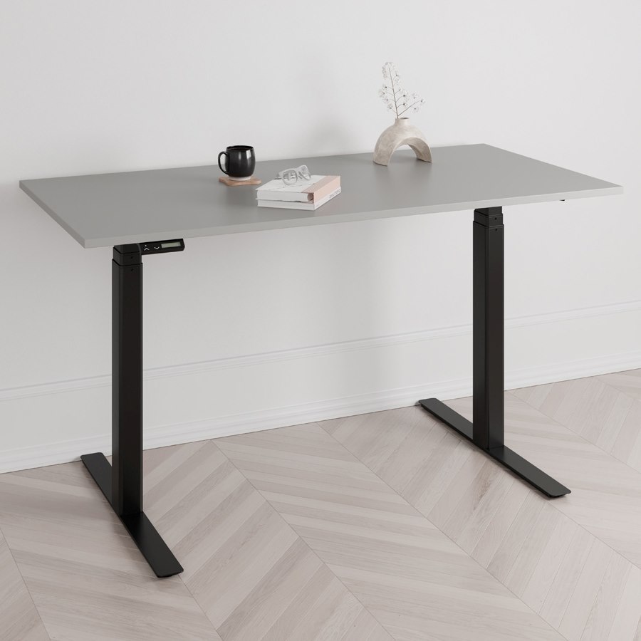 Höj och sänkbart skrivbord PREMIUM, 2 motorer, digital, svart stativ, grå bordsskiva 140x70 cm