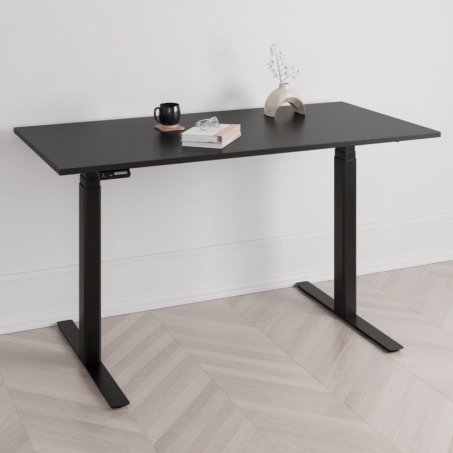 Höj och sänkbart skrivbord PREMIUM, 2 motorer, digital, svart stativ, svart bordsskiva 180x80 cm