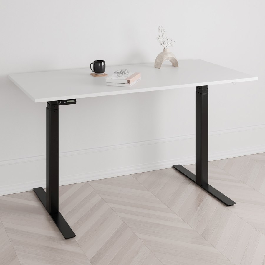 Höj och sänkbart skrivbord PREMIUM, 2 motorer, digital, svart stativ, vit bordsskiva 160x80 cm