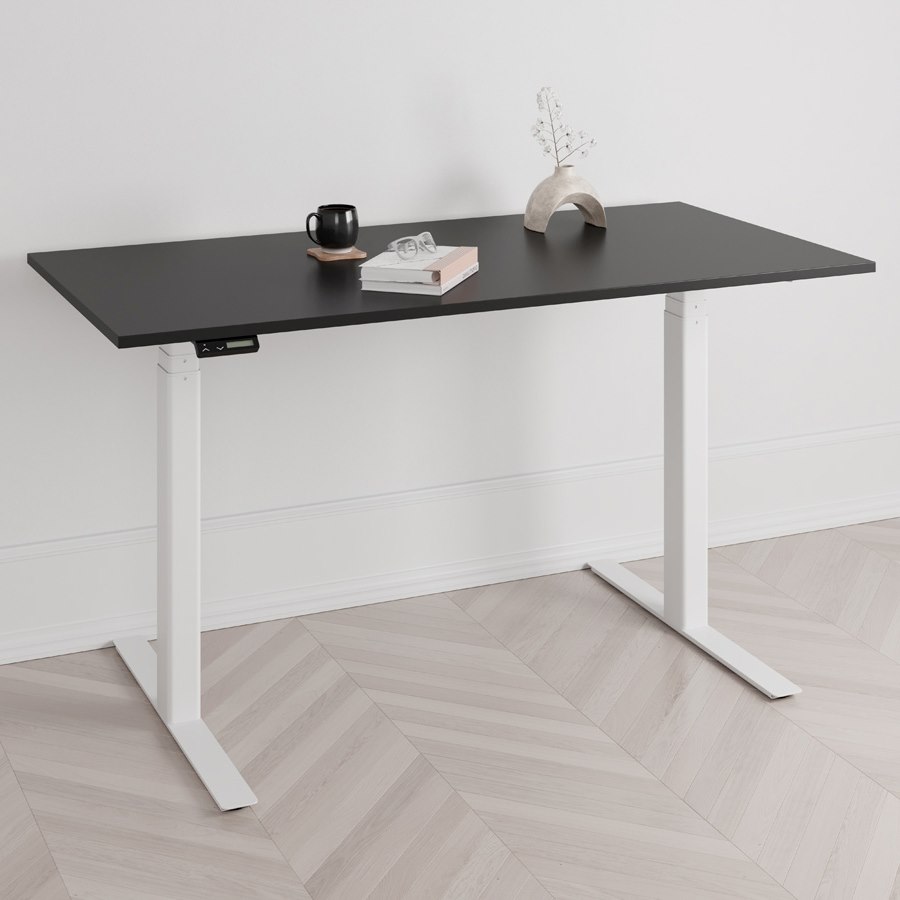Höj och sänkbart skrivbord PREMIUM, 2 motorer, digital, vitt stativ, svart bordsskiva 180x80 cm
