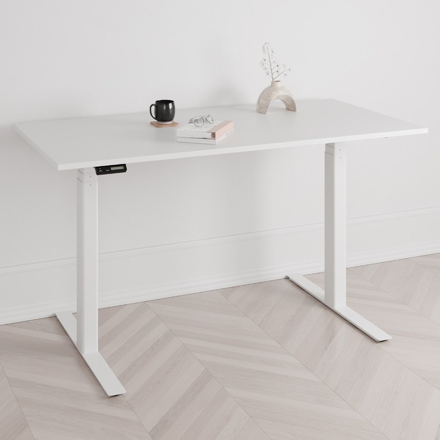 Höj och sänkbart skrivbord PREMIUM, 2 motorer, digital, vitt stativ, vit bordsskiva 160x80 cm