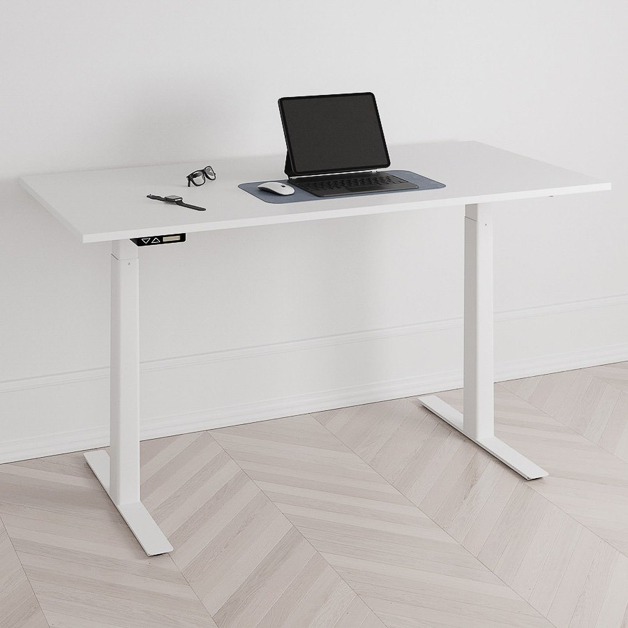 Höj och sänkbart skrivbord, 2 motorer, digital, vitt stativ, vit bordsskiva 100x70 cm