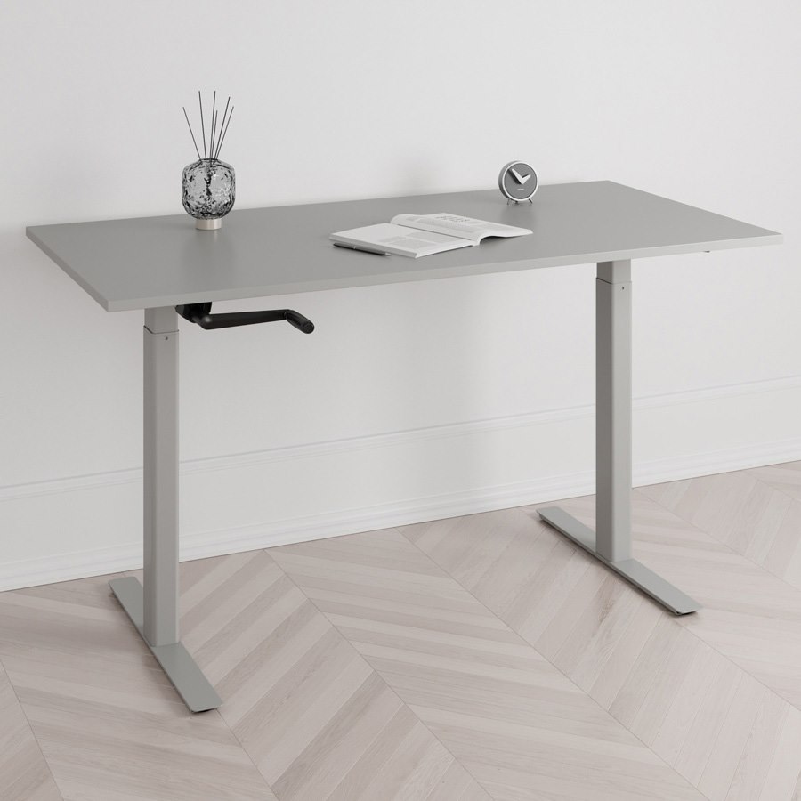 Höj och sänkbart skrivbord, vev, grått stativ, grå bordsskiva 120x60cm