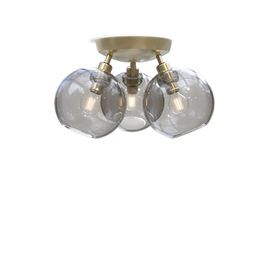 Plafond Gloria, dia 33 cm, mässing/rökfärgat glas E14