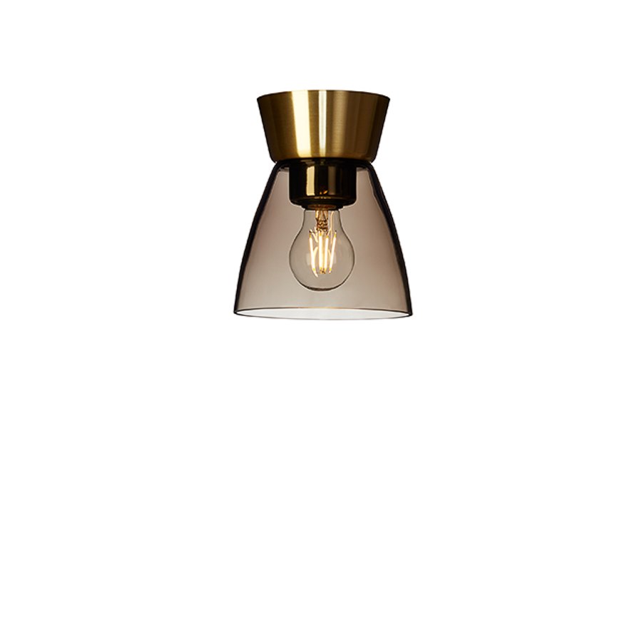 Plafond Bizzo, dia 16,5 cm, mässing/rökfärgat glas E27