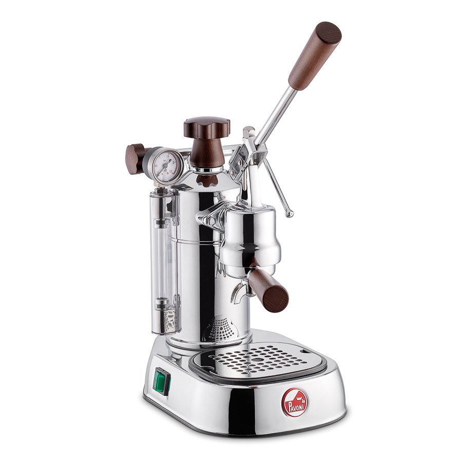 Kaffemaskin Professional La Pavoni, manuell, med hevearm, kromert messing/brun