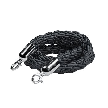Flätat svart rep till köstolpar, svart linne, 150 cm