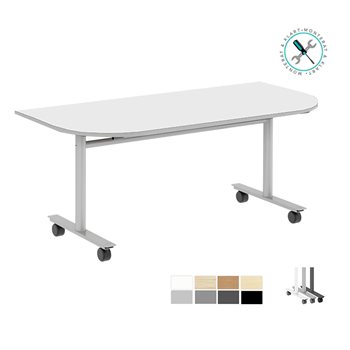Nedfellbare bord med hjul, bordplate, avrundede hjørner, höjd: 74 cm, 3 størrelser, flere farger på stativ og bordplate