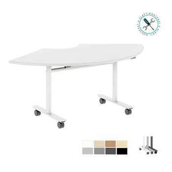 Nedfellbare bord med hjul, 1/3-delsformet bordplate, 190x95 cm, flere farger på stativ og bordplate