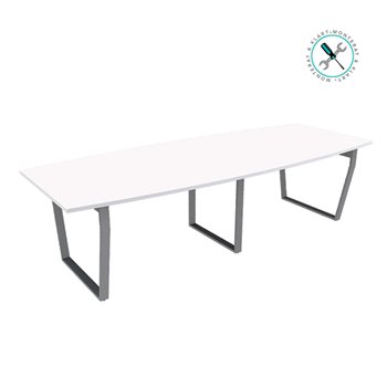Konferensebord Type med 6 ben, Hvit bordplate, stativ i sølv, høyde 74 cm, 2 størrelser