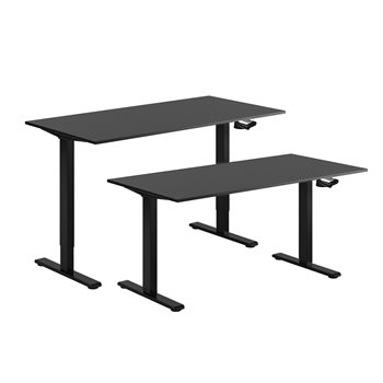 Höj- & sänkbart bord, vev, svart stativ, svart skiva, 10 storlekar