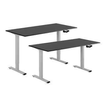 Höj- & sänkbart bord vev, grått stativ, svart bordsskiva, 10 storlekar