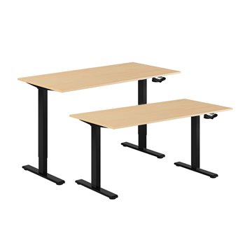 Hev og senkbart skrivebord, sveiv, svart stativ, bordplate i bok, 8 størrelser
