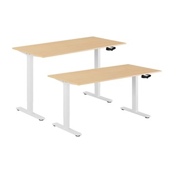 Hev og senkbart skrivebord, sveiv, hvit stativ, bok bordplate, 8 størrelser
