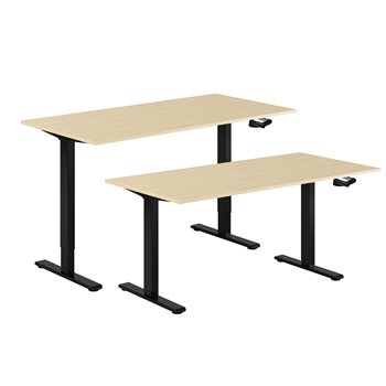 Höj- & sänkbart bord vev, svart stativ, bordsskiva i björk, 8 storlekar