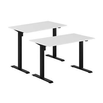 Höj- & sänkbart elskrivbord, svart stativ, vit bordsskiva, 10 storlekar