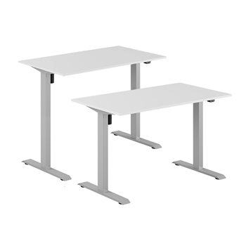 Höj- & sänkbart elskrivbord, grått stativ, vit bordsskiva, 10 storlekar