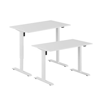 Høydejusterbart elektrisk skrivebord, hvitt stativ, hvit bordplate, 10 størrelser