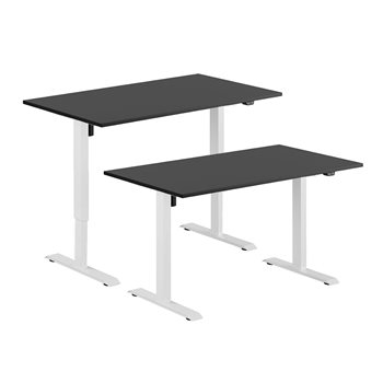 Höj- & sänkbart elskrivbord, vitt stativ, svart bordsskiva, 10 storlekar