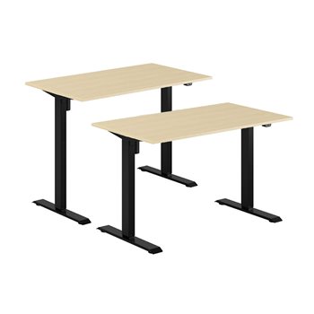 Höj- & sänkbart elskrivbord, svart stativ, bordsskiva i björk, 8 storlekar