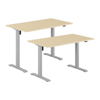 Höj- & sänkbart elskrivbord, grått stativ, bordsskiva i björk, 8 storlekar