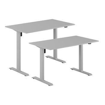 Höj- & sänkbart elskrivbord, grått stativ, grå bordsskiva, 8 storlekar
