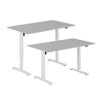 Höj- & sänkbart elskrivbord, vitt stativ, grå bordsskiva, 8 storlekar
