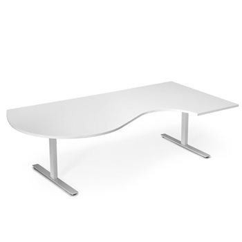 Höj- och sänkbart hörnskrivbord, magurtag, hörn höger, alugrått stativ, vit bordsskiva, 236,5x120 cm
