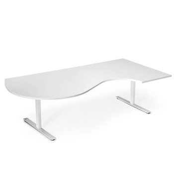 Höj- och sänkbart hörnskrivbord, magurtag, hörn höger, vitt stativ, vit bordsskiva, 236,5x120 cm