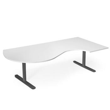 Höj- och sänkbart hörnskrivbord, magurtag, hörn höger, svart stativ, vit bordsskiva, 236,5x120 cm
