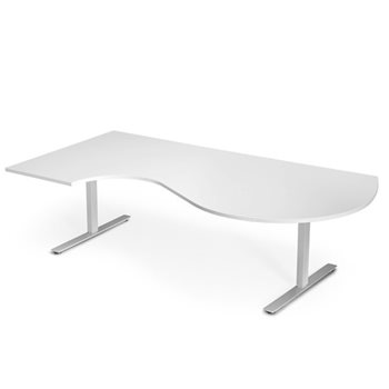 Höj- och sänkbart hörnskrivbord, magurtag, hörn vänster, alugrått stativ, vit bordsskiva, 236,5x120 cm
