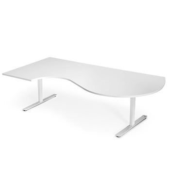 Hev- og senkbart hjørneskrivebord, magurtag, venstre hjørne, hvit stativ, hvit bordplate, 236,5x120 cm